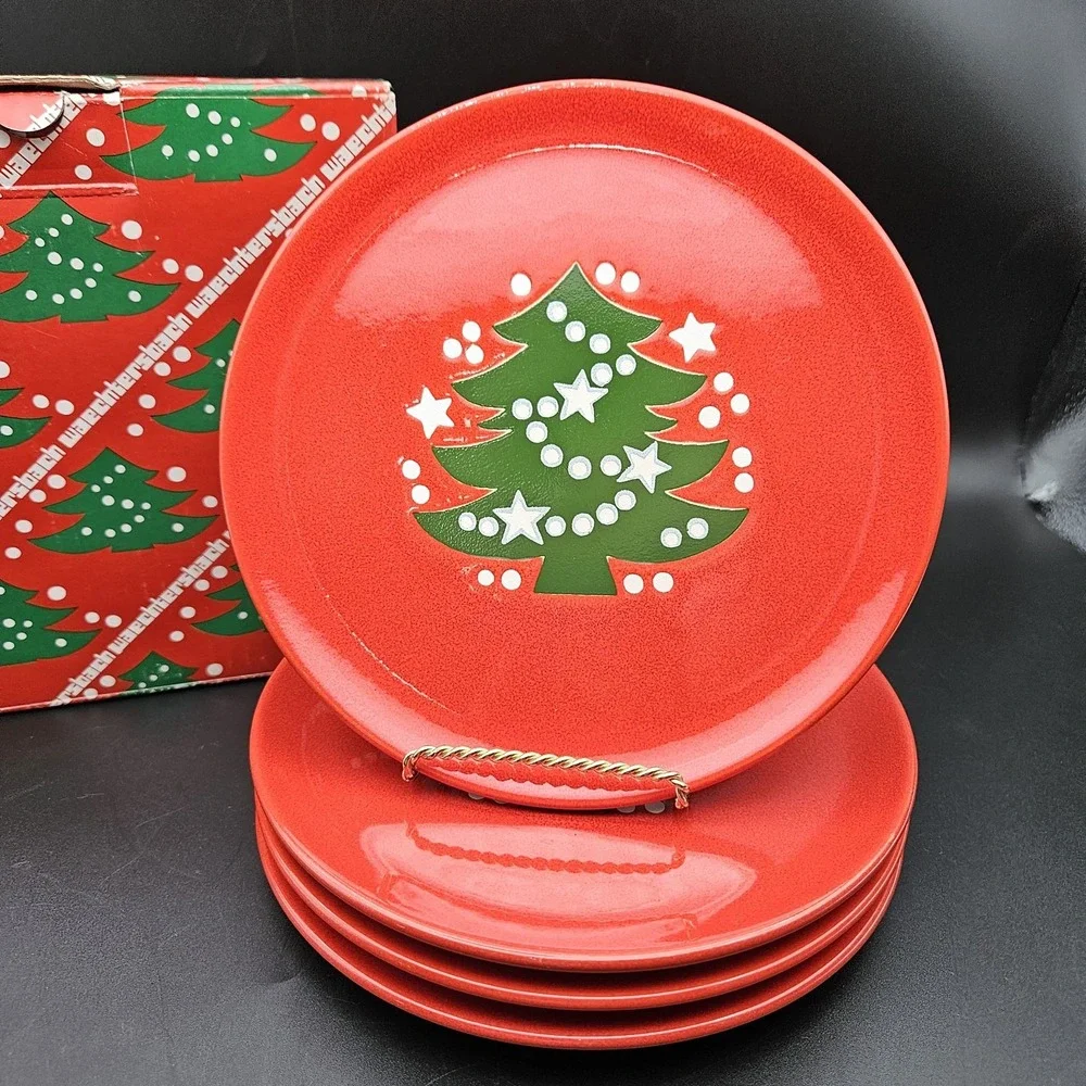 4 Waechtersbach Christmas Tree Red Salad/Dessert Plate 7-3/4